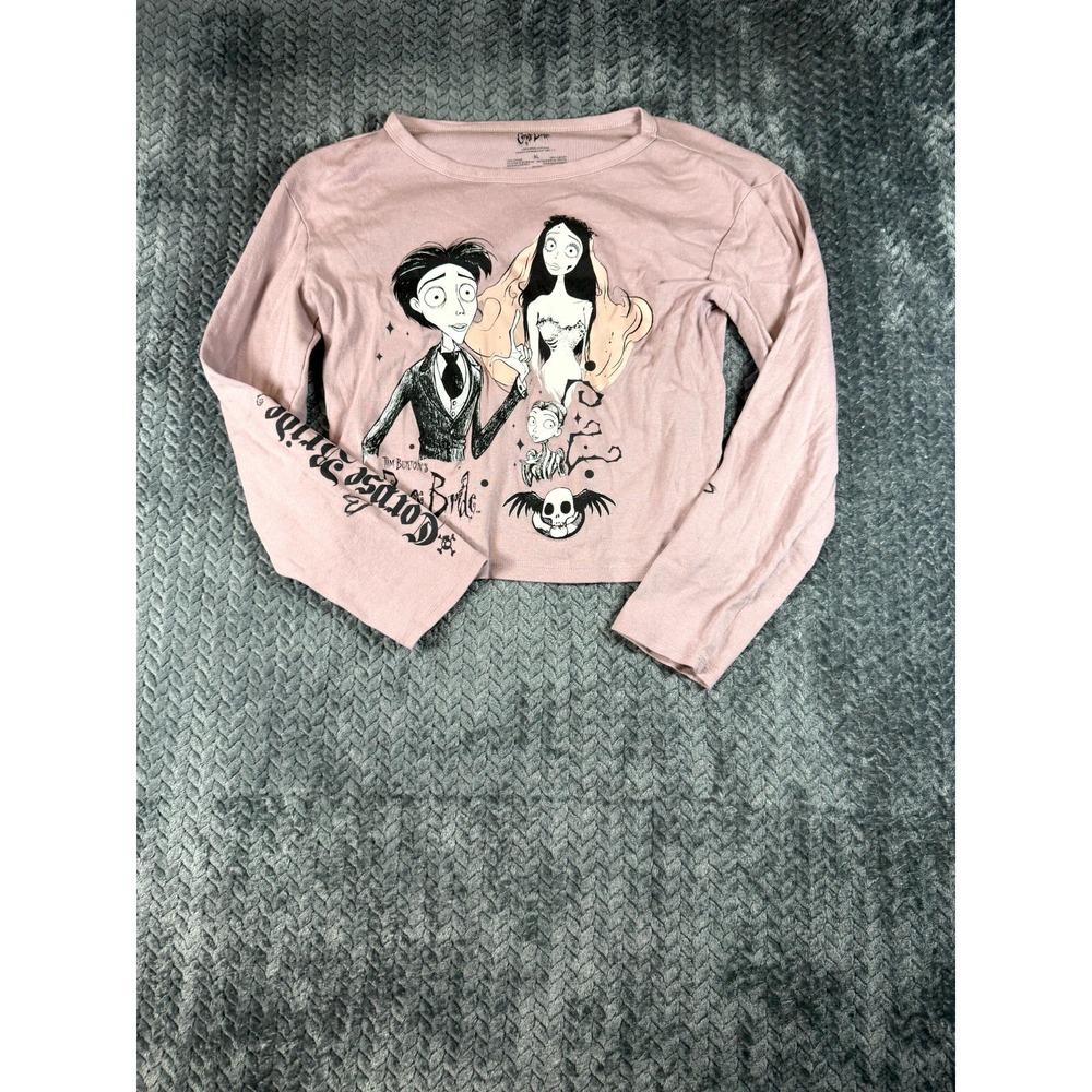 Tim Burtons Corpse Bride Shirt Womens XL Pink Cotton Graphic Victor & Emily‎